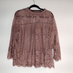New York & Company Lace Blouse - Mauve